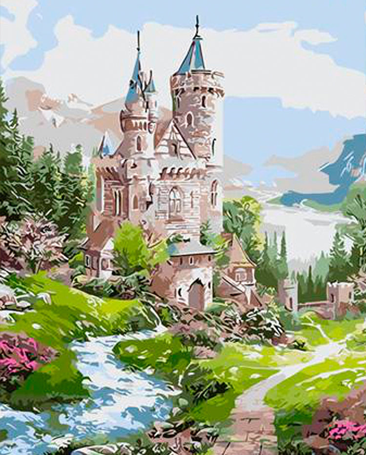 Castillo Hermoso y Arroyo en la Ladera Pintar por Números