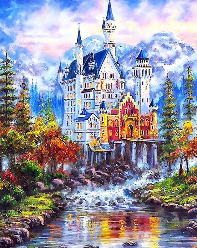 Castillo y Arroyo en la Montaña Pintar por Números