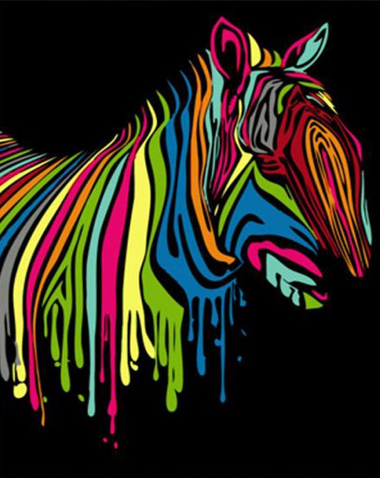 Cebra Colorida Abstracta con Fondo Negro Pintar por Números