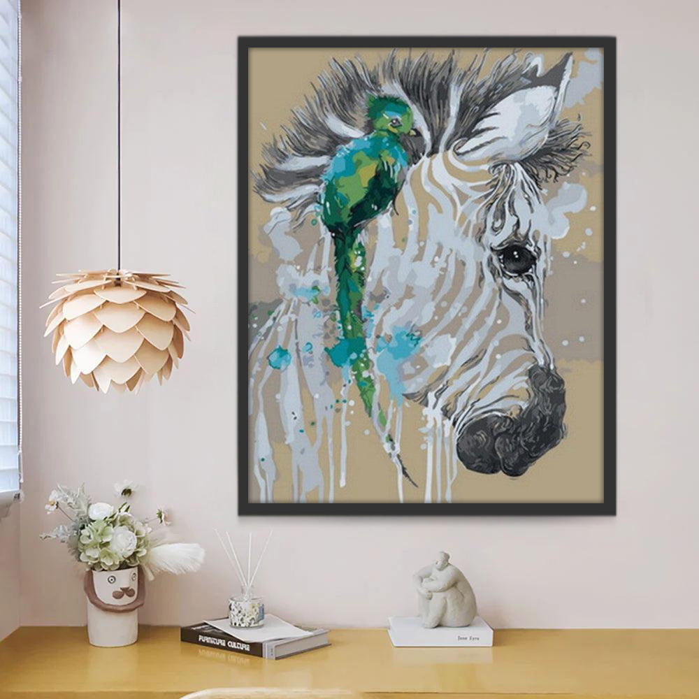 Cebra y Pájaro Verde Pintar por Números
