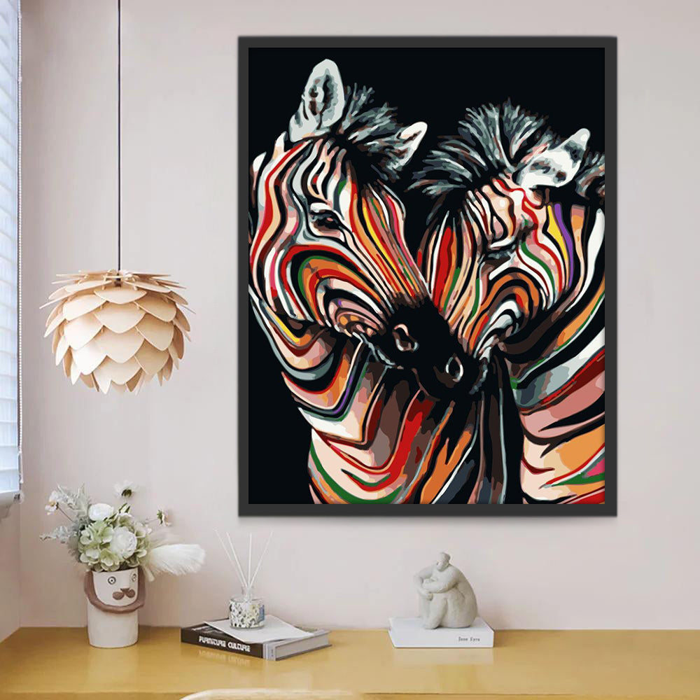 Cebras Coloridas en Amor y Fondo Negro Pintar por Números