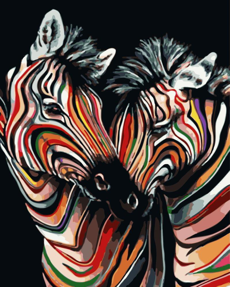 Cebras Coloridas en Amor y Fondo Negro Pintar por Números