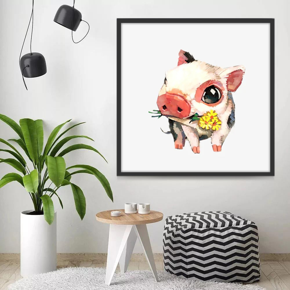 Cerdo Bebé con Flores Amarillas Pintar por Números