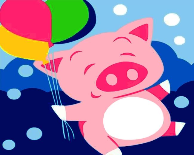Cerdo Pequeño Feliz con los Globos en las Manos Pintar por Números Niños