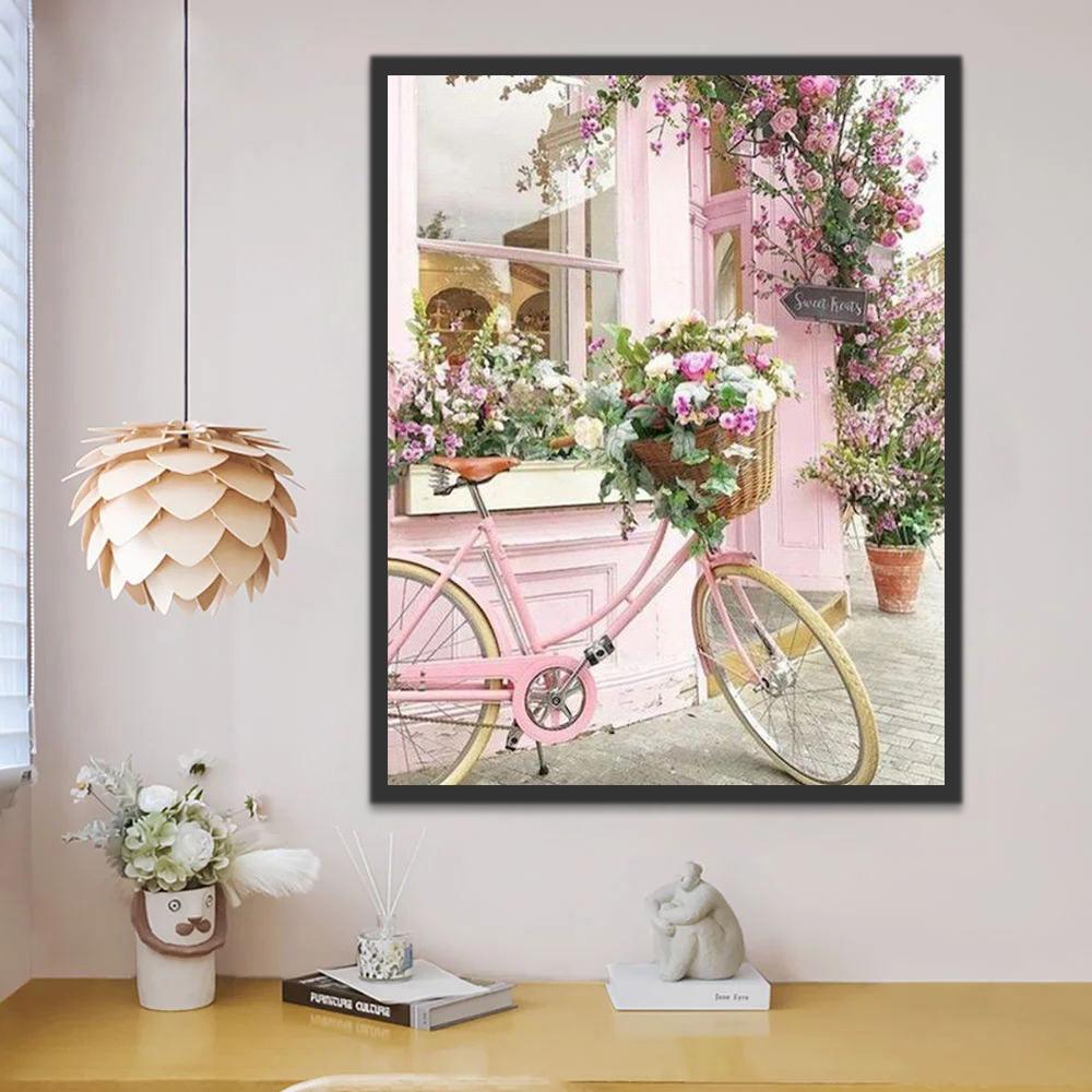 Cesta de Bicicleta con Flores en la Calle Pintar por Números