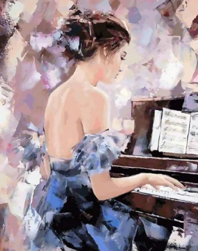 Chica Agraciada Tocando el Piano Pintar por Números
