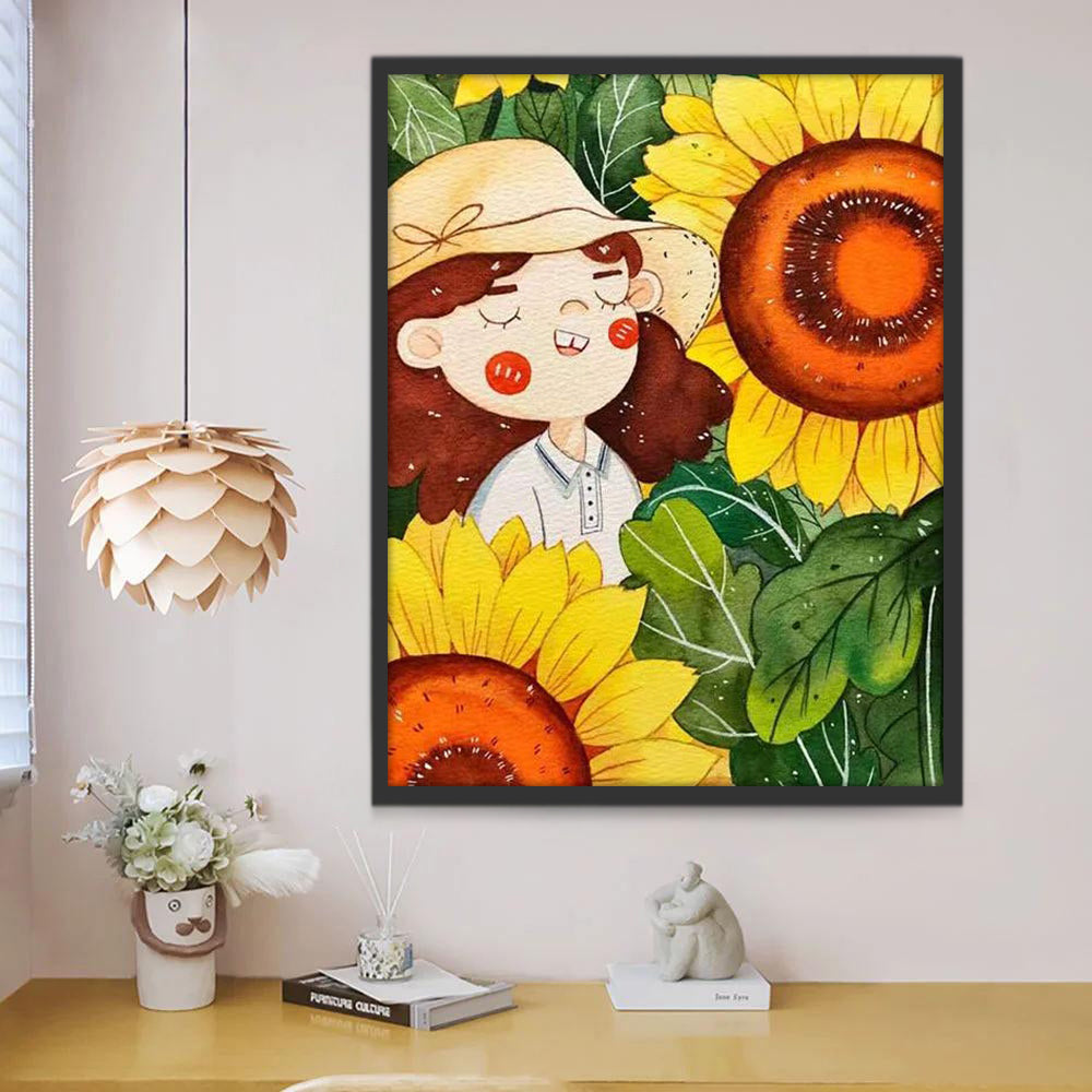Chica Bonita entre los Girasoles Pintar por Números
