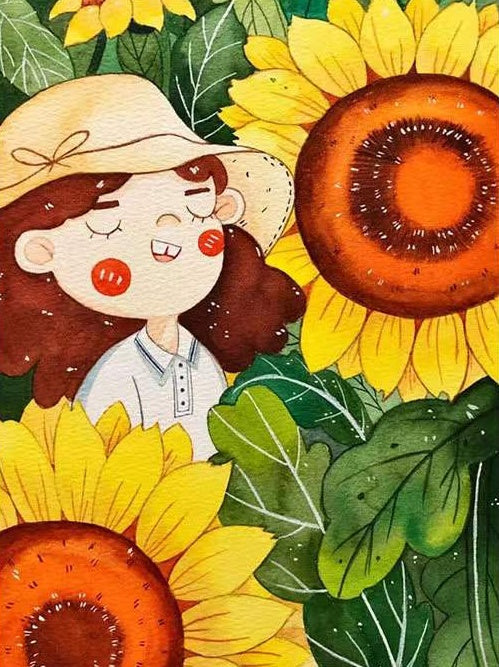 Chica Bonita entre los Girasoles Pintar por Números