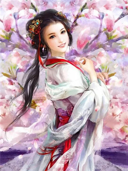 Chica China con Árbol de Flores Pintar por Números