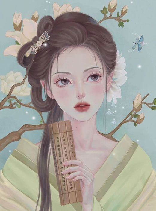 Chica China y Rama de Flores Pintar por Números