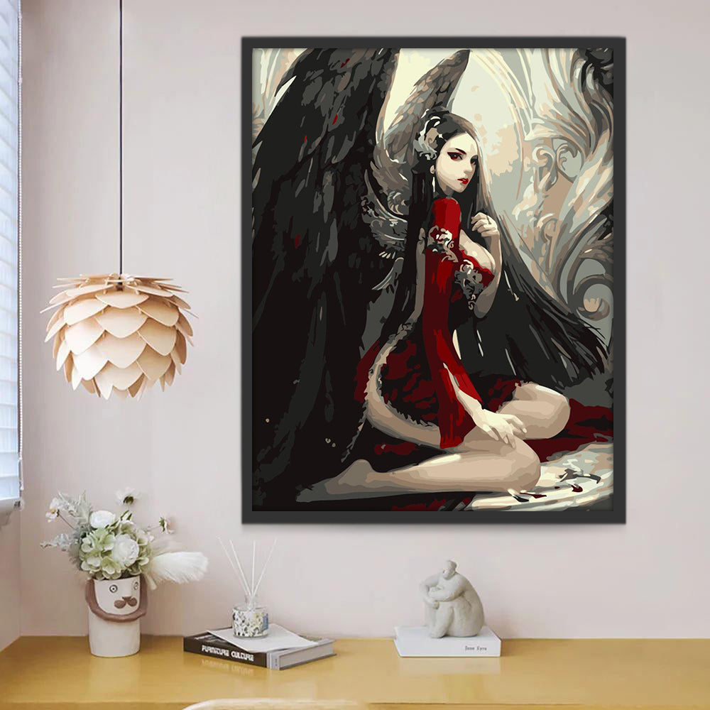 Chica con Alas Negras Pintar por Números