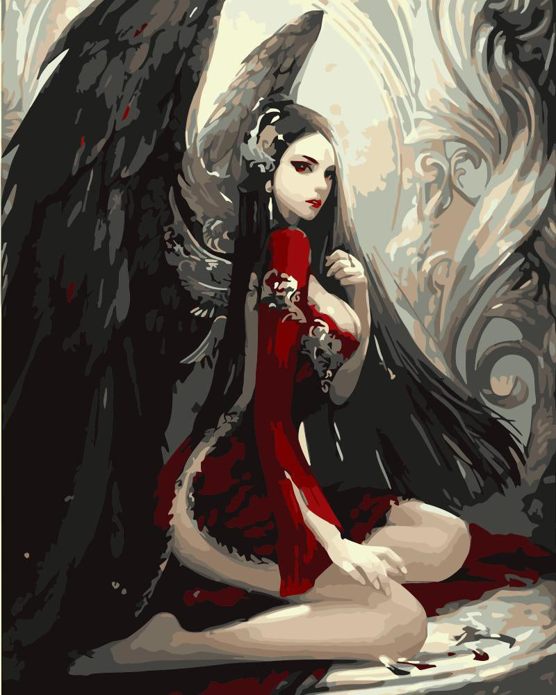 Chica con Alas Negras Pintar por Números