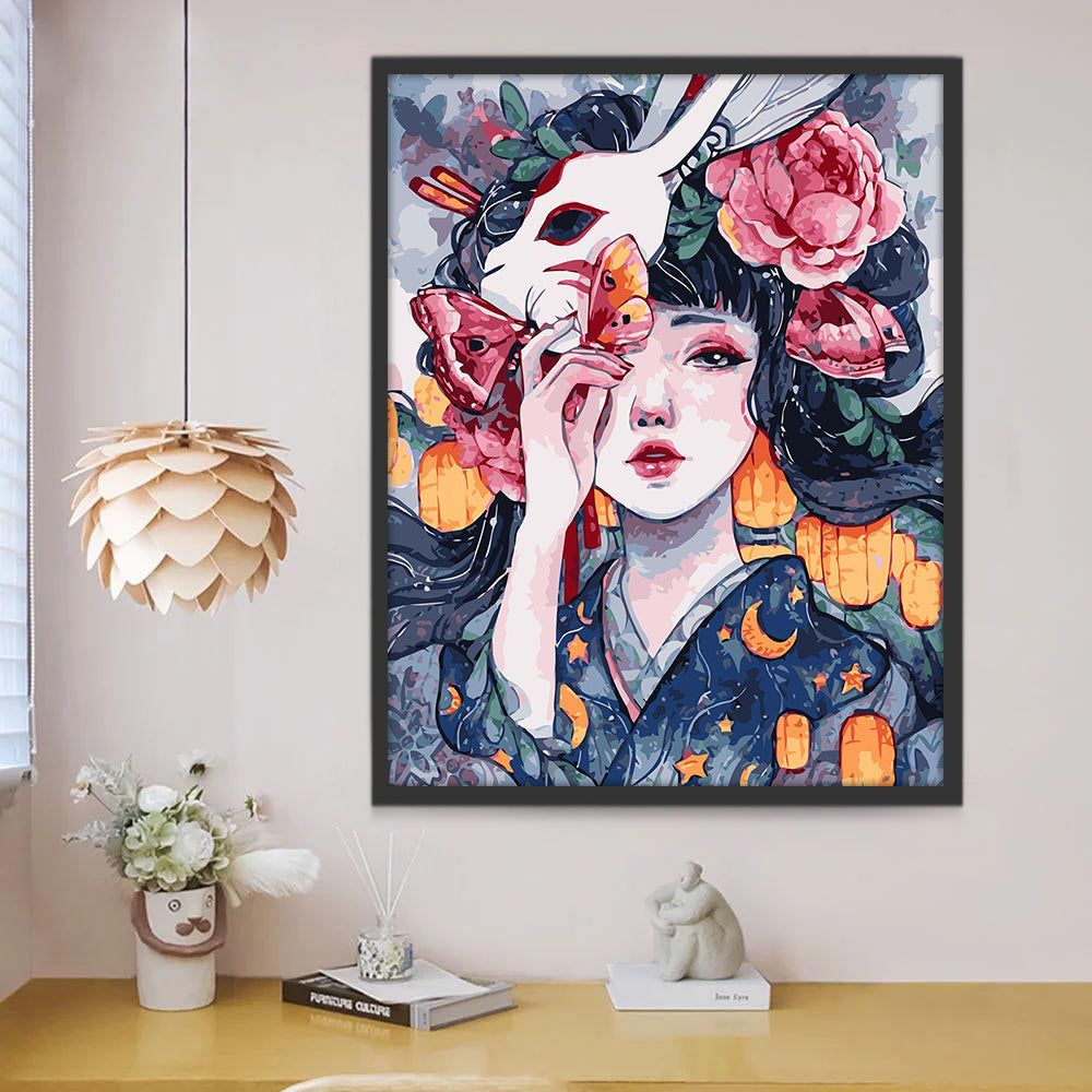 Chica con Flores y Mariposas Pintar por Números