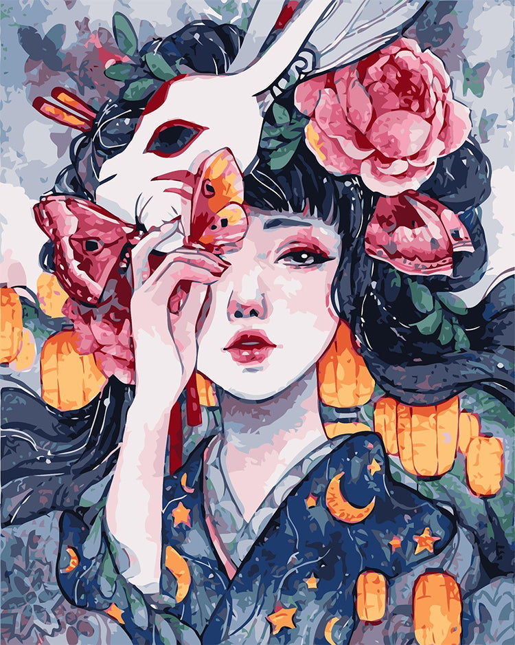 Chica con Flores y Mariposas Pintar por Números