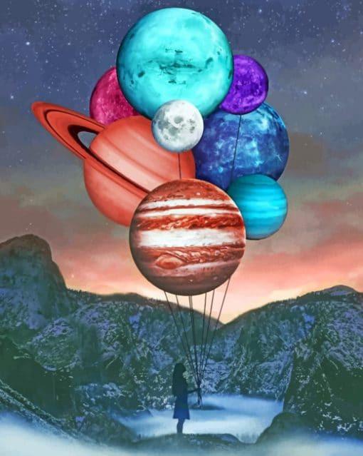 Chica con Globos de Planetas Pintar por Números