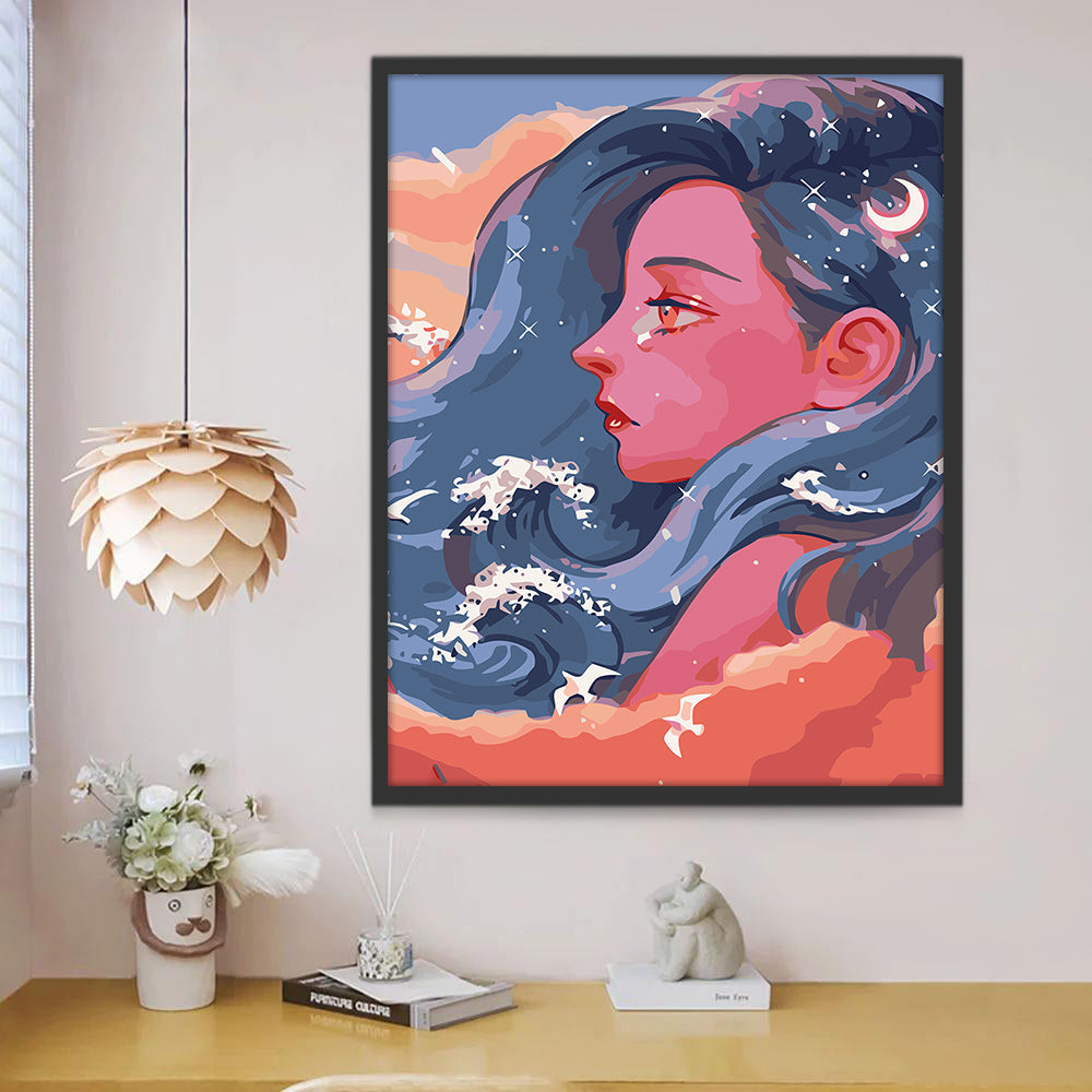 Chica de Cabello de Olas Azules Pintar por Números