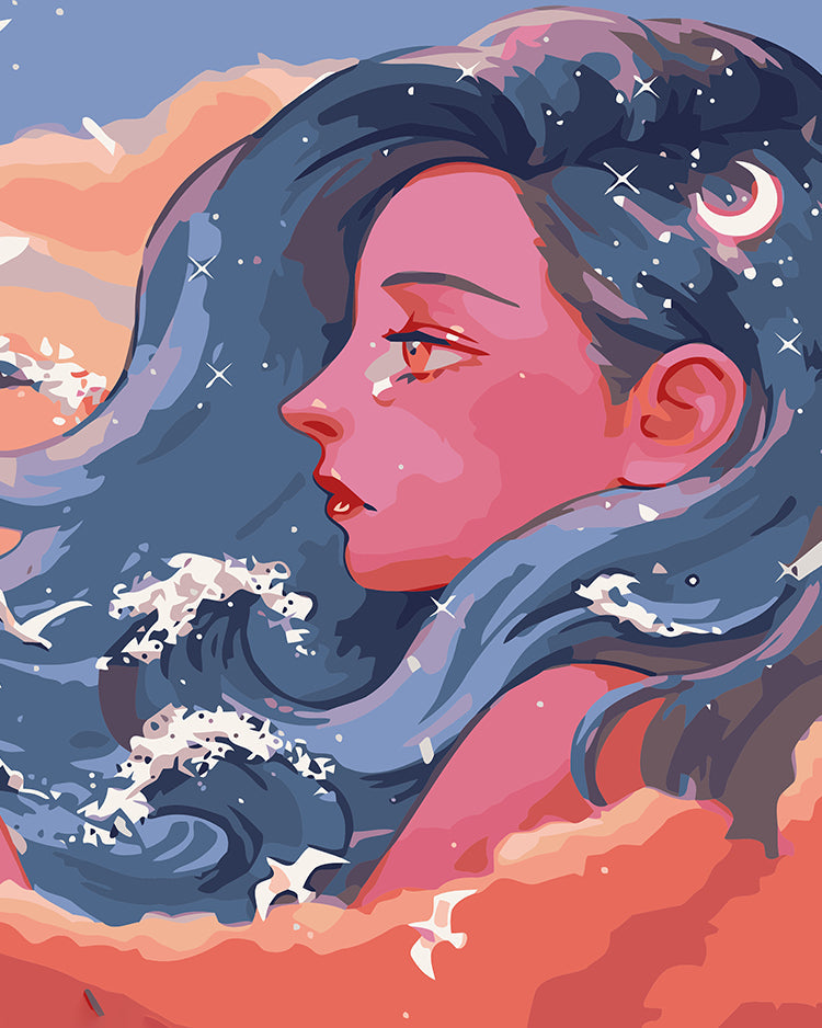 Chica de Cabello de Olas Azules Pintar por Números
