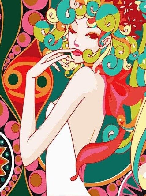 Chica de Cabello Rizado y Colorido Pintar por Números