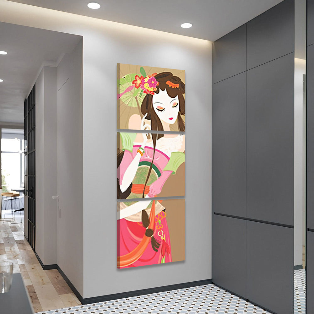 Chica de Vestido Rosado con Paraguas 3 Partes Pintar por Números