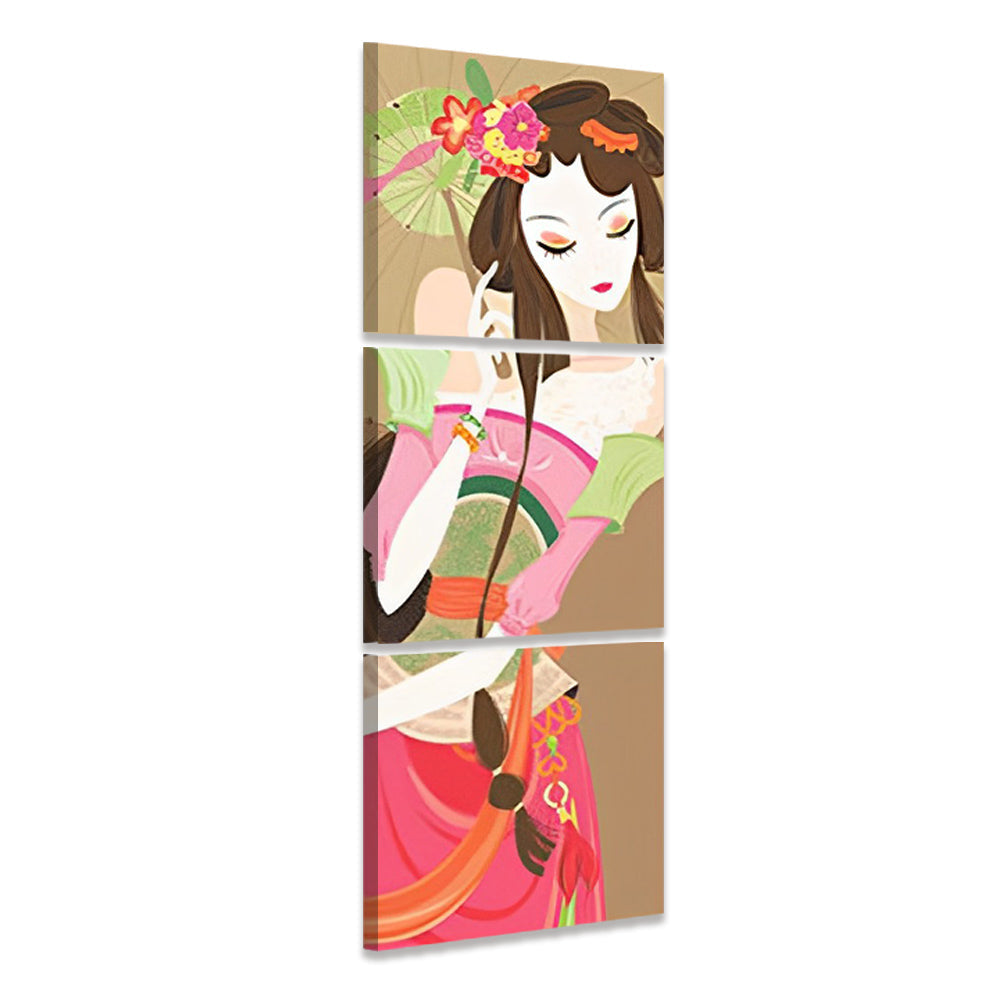 Chica de Vestido Rosado con Paraguas 3 Partes Pintar por Números