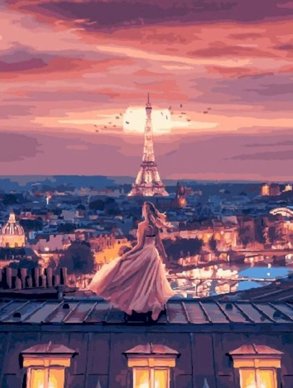Chica en el Techo y Torre Eiffel Pintar por Números