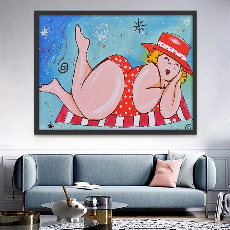 Chica Gorda con Sombrero Rojo sobre la Playa Pintar por Números