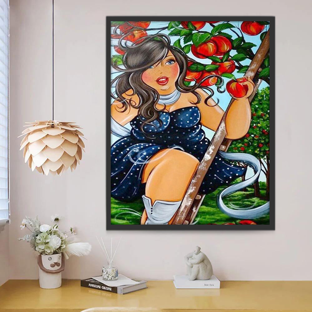 Chica Gorda Recogiendo las Manzanas Pintar por Números