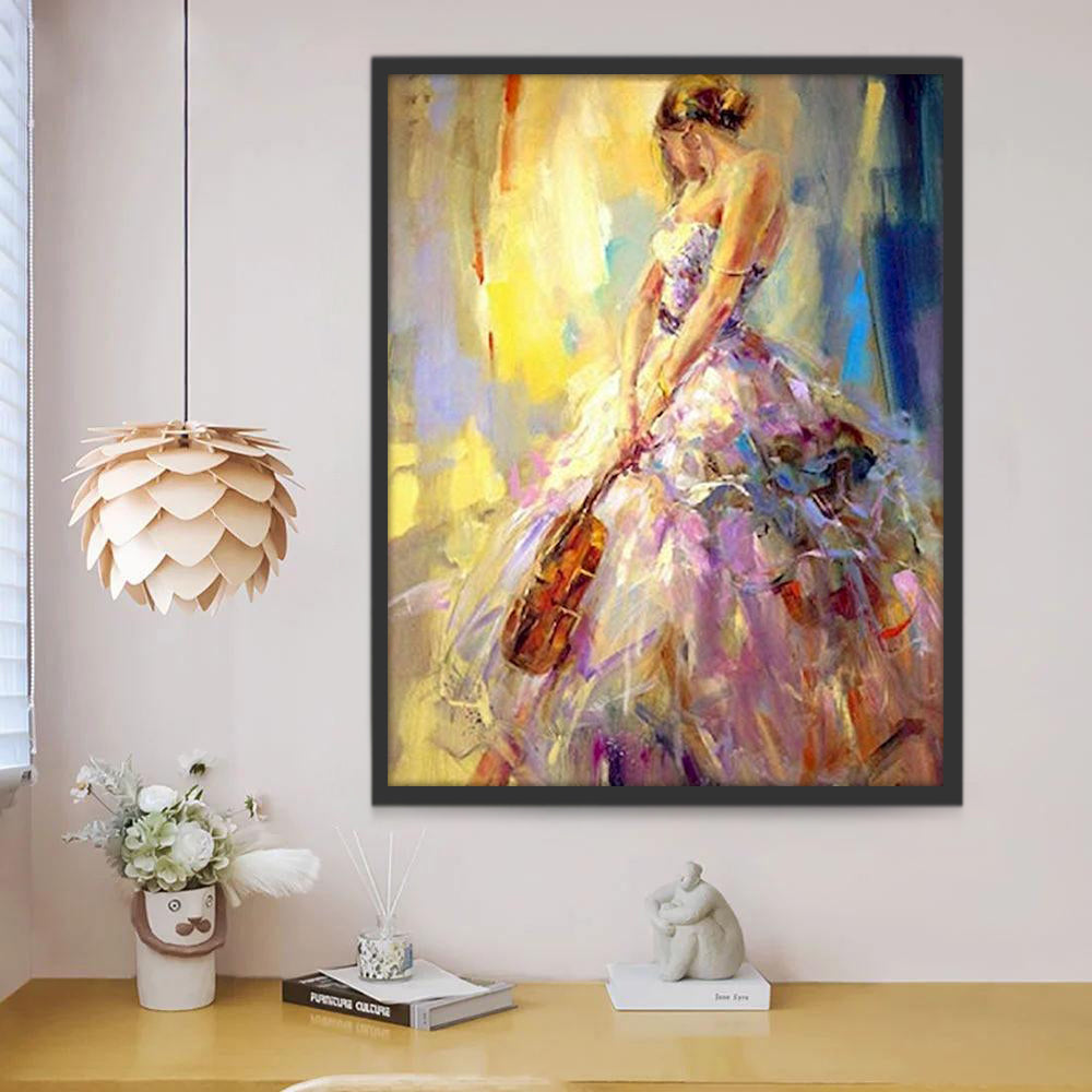 Chica Hermosa con el Violín en Su Mano Pintar por Números