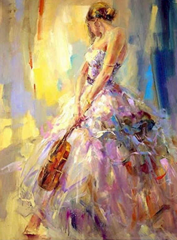 Chica Hermosa con el Violín en Su Mano Pintar por Números