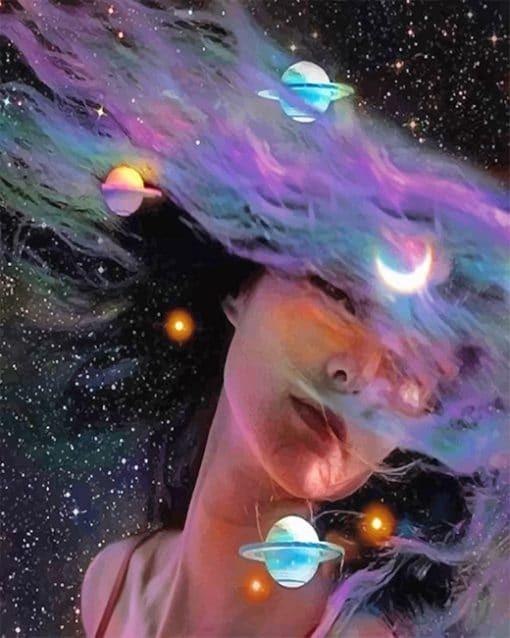 Chica Hermosa y Planetas Pintar por Números