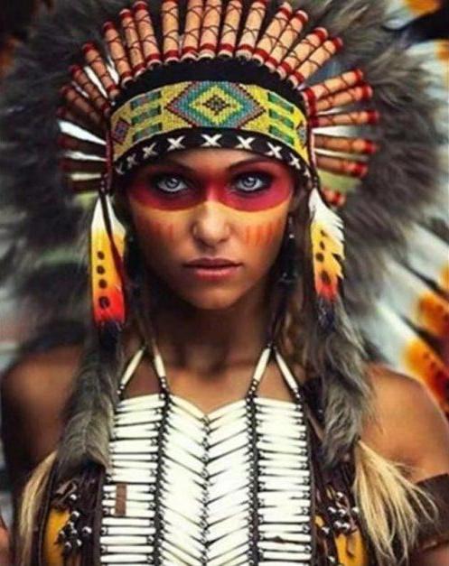 Chica Indígena con Tocado Tradicional Pintar por Números
