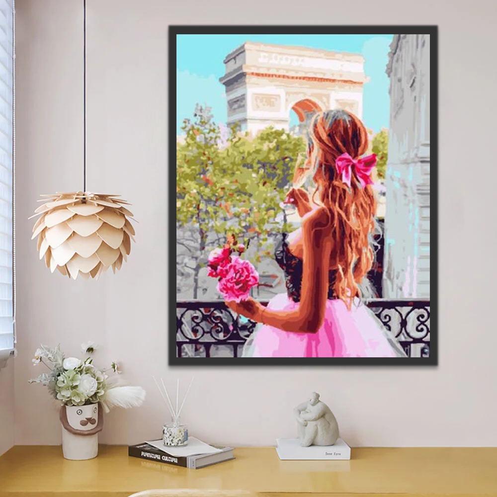 Chica Mirando el Arco de Triunfo Pintar por Números
