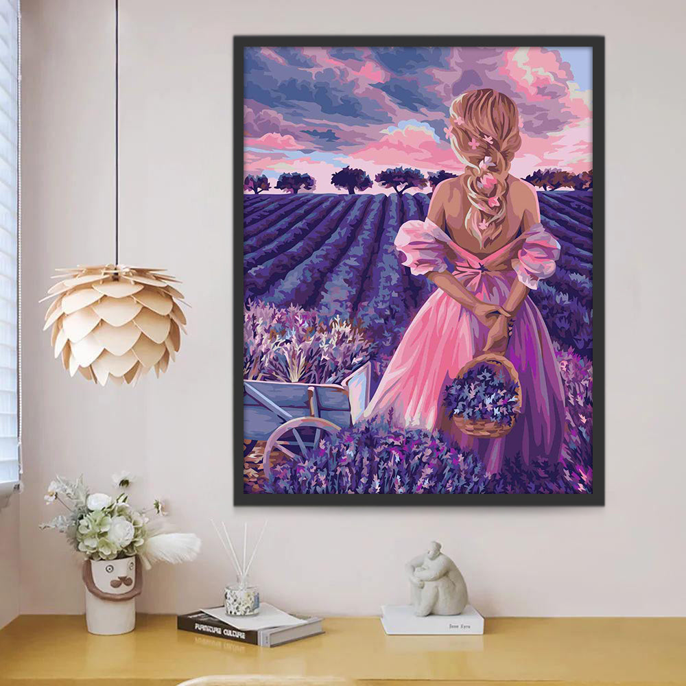 Chica Mirando el Campo de Lavanda Pintar por Números