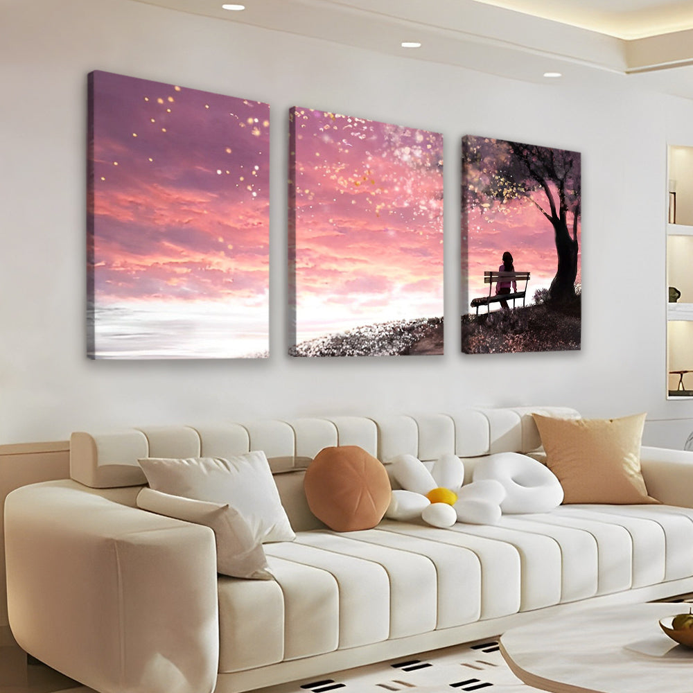Chica Mirando el Cielo Rosado 3 Partes Pintar por Números