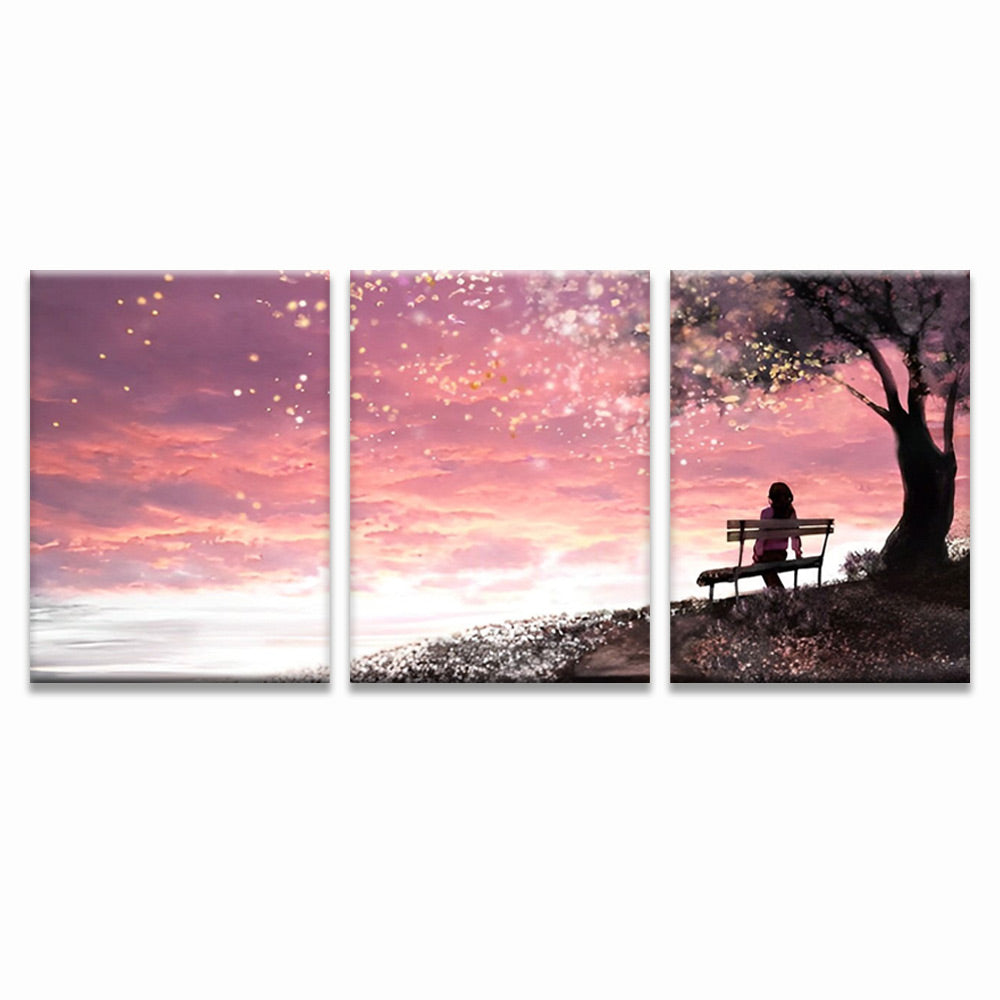 Chica Mirando el Cielo Rosado 3 Partes Pintar por Números