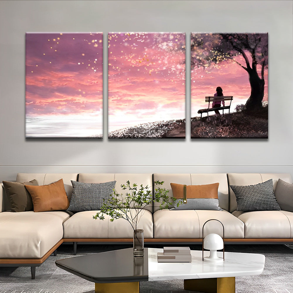Chica Mirando el Cielo Rosado 3 Partes Pintar por Números