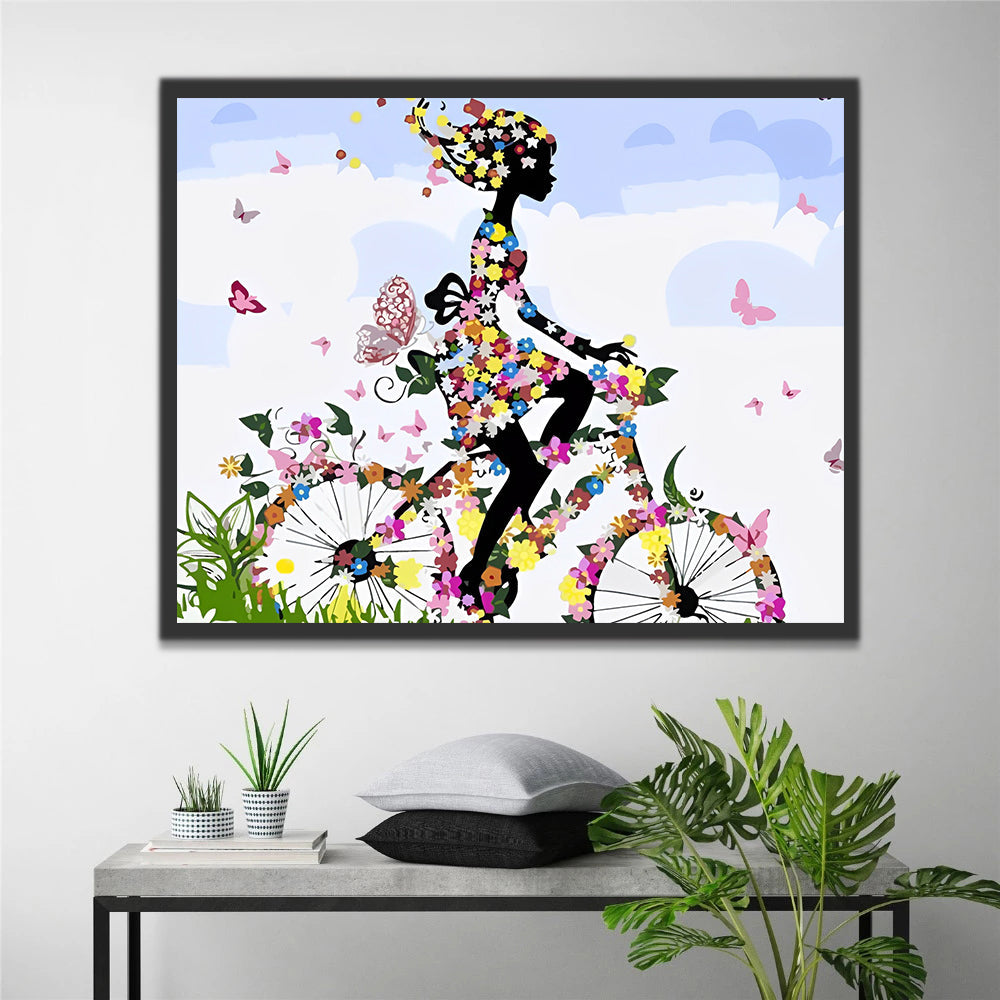 Chica sobre Bicicleta con Mariposas Pintar por Números