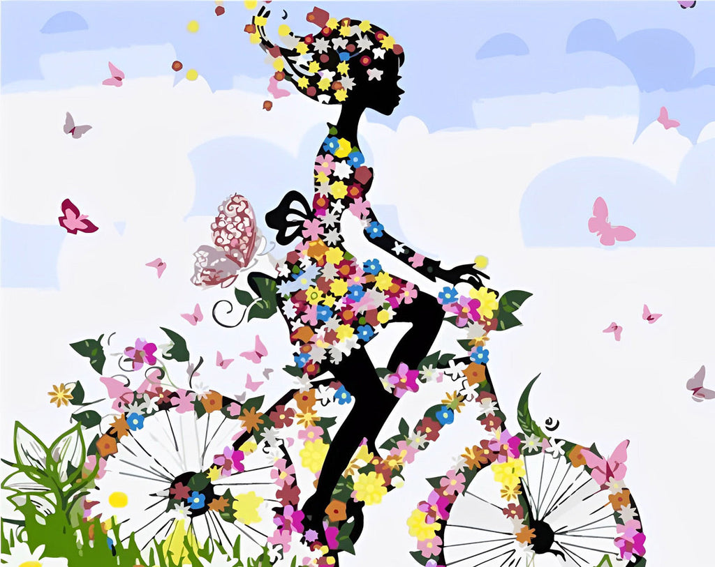 Chica sobre Bicicleta con Mariposas Pintar por Números