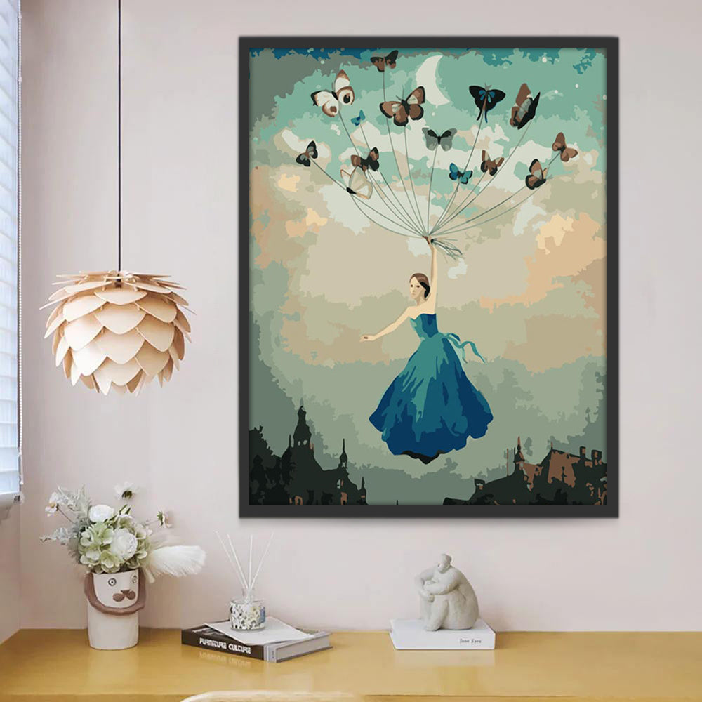 Chica Volando con las Mariposas Pintar por Números