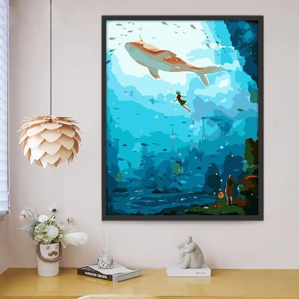 Chica y Ballena en el Cielo Azul Pintar por Números
