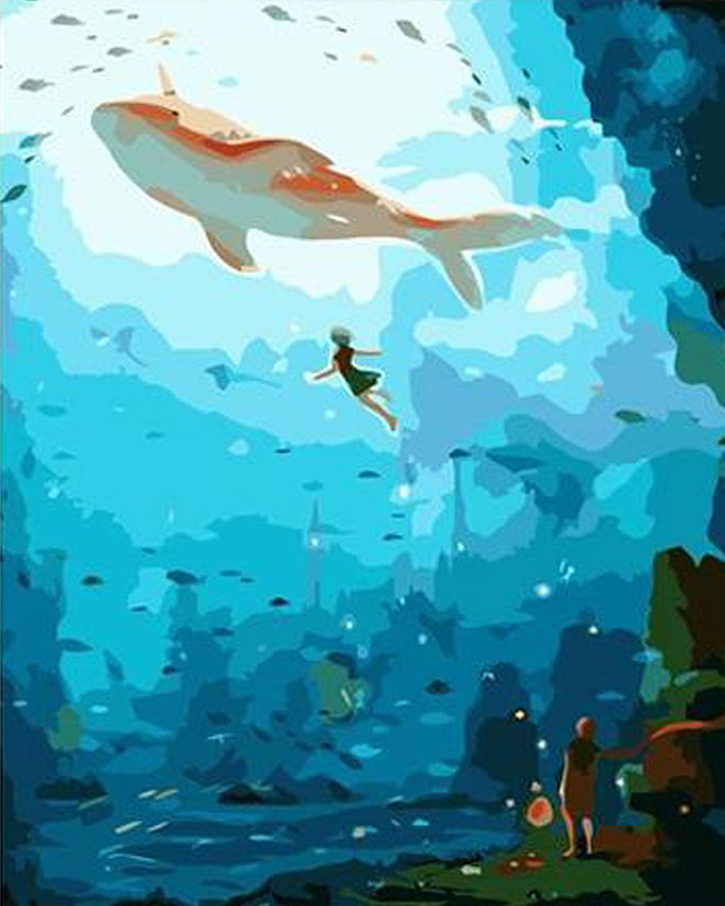 Chica y Ballena en el Cielo Azul Pintar por Números