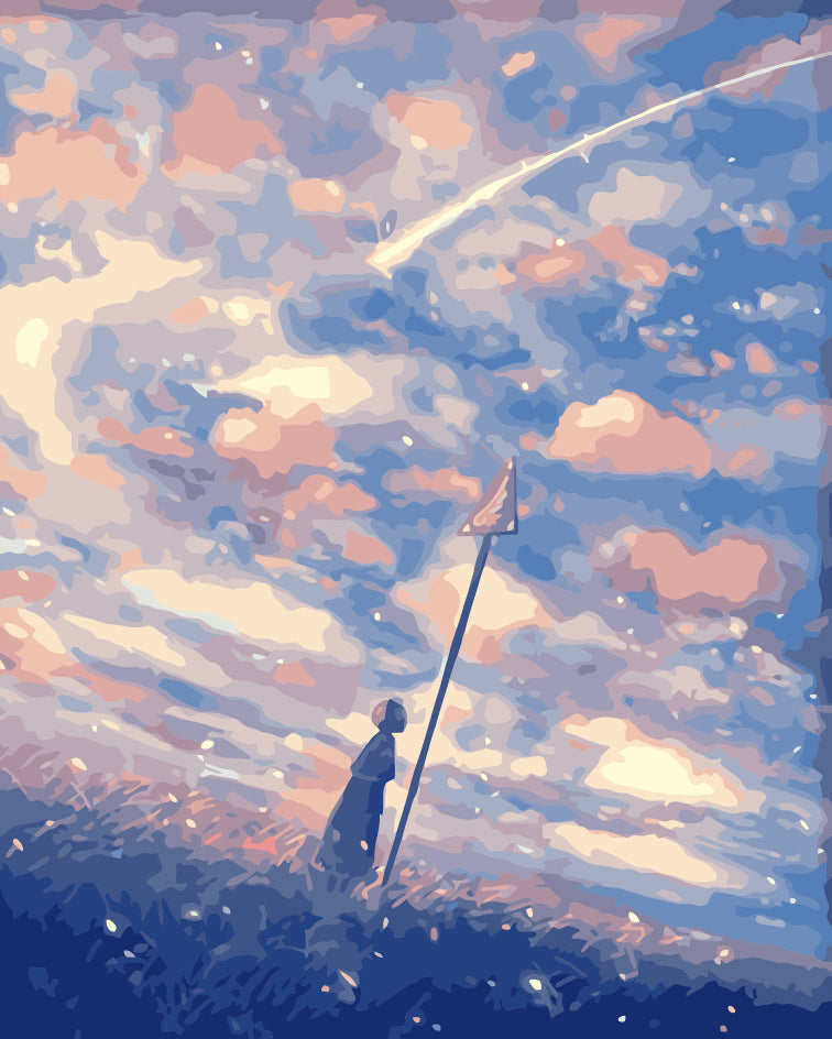 Chica y Nubes Bonitas Pintar por Números