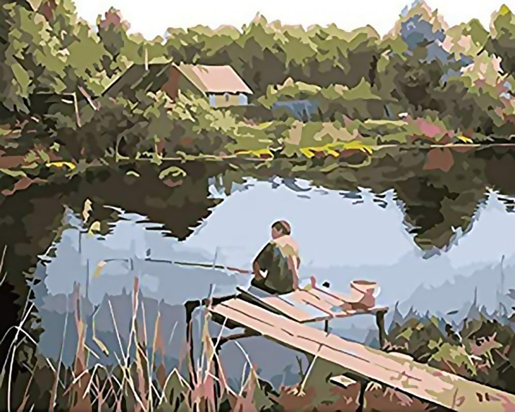 Chico Pescando al Lado de Lago Pintar por Números