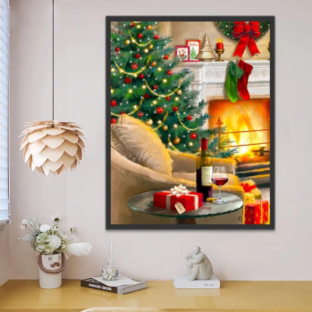 Chimenea Navideña y Árbol de Navidad Pintar por Números