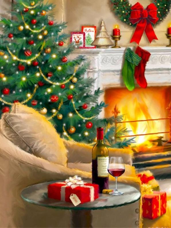 Chimenea Navideña y Árbol de Navidad Pintar por Números