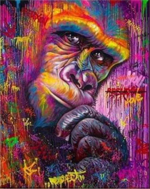 Chimpancé Pensando y Fondo Colorido Pintar por Números