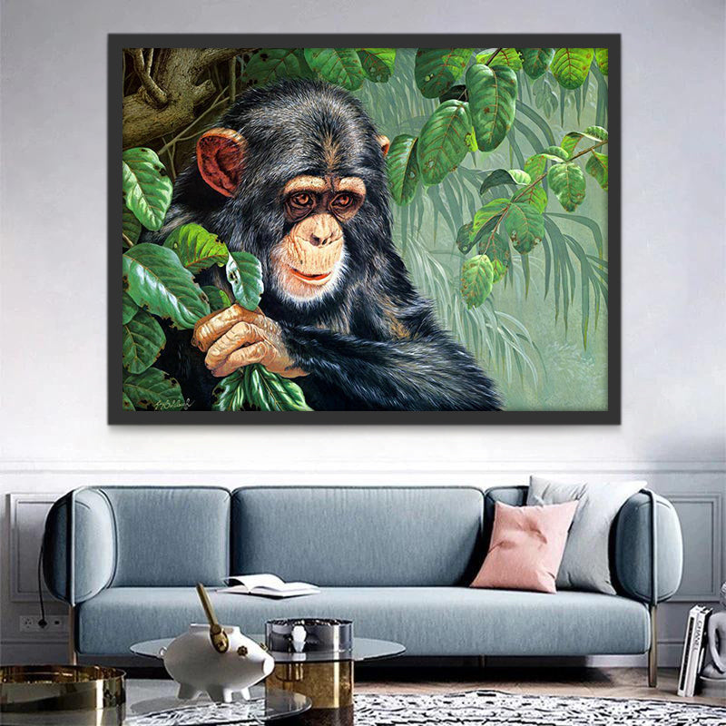 Chimpancé sobre Árbol de Hojas Verdes Pintar por Números