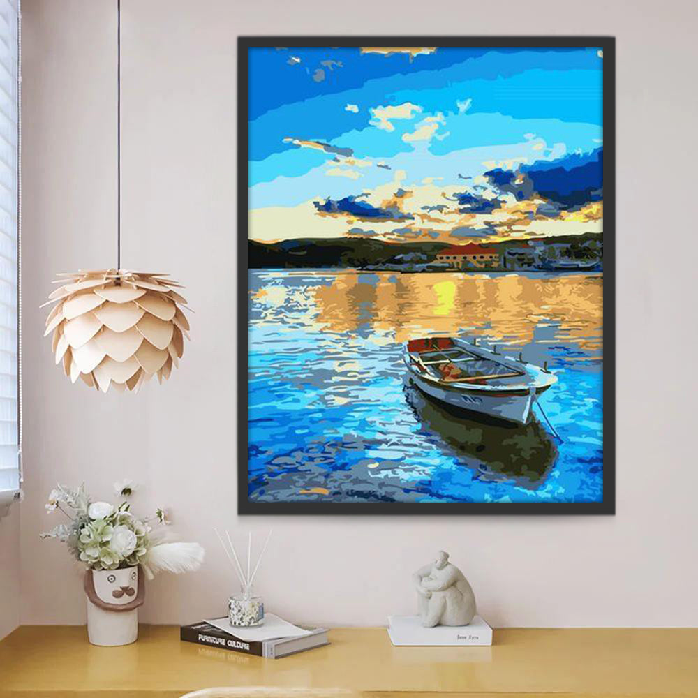 Cielo Azul y Barco en el Agua Pintar por Números