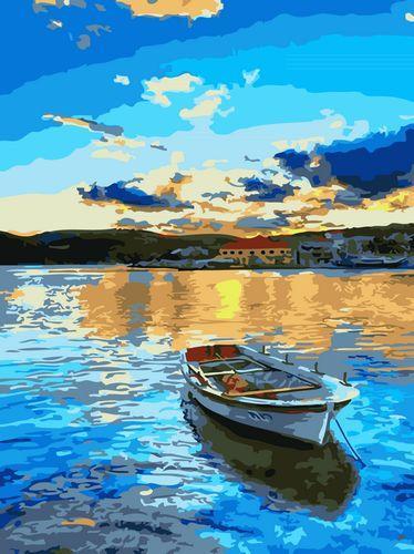 Cielo Azul y Barco en el Agua Pintar por Números