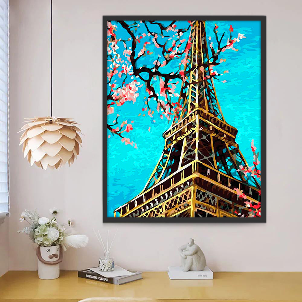 Cielo Azul y Flores y Torre Eiffel Pintar por Números
